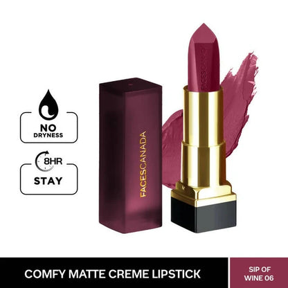 Faces Canada Comfy Matte Creme Lipstick - Sip Of Wine 06 - 4.2 gm