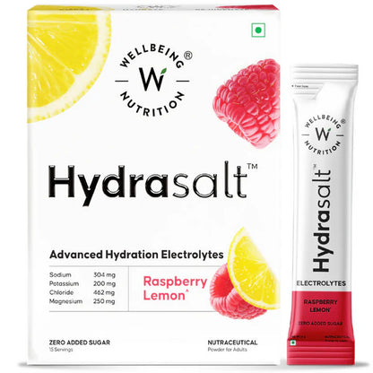 Wellbeing Nutrition Hydrasalt Electrolyte Drink Instant Hydration Raspberry Lemon - 6 gm - Pack of 15