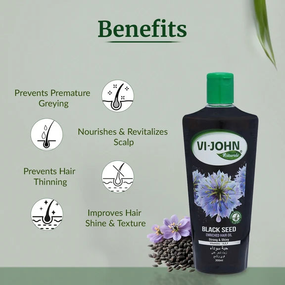 VI-JOHN Naturale Black Seed Enriched Hair Oil Strong & Shiny with Vitamin A.E & F - 300 ml