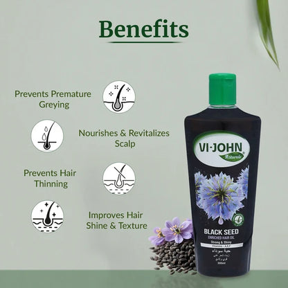 VI-JOHN Naturale Black Seed Enriched Hair Oil Strong & Shiny with Vitamin A.E & F - 300 ml