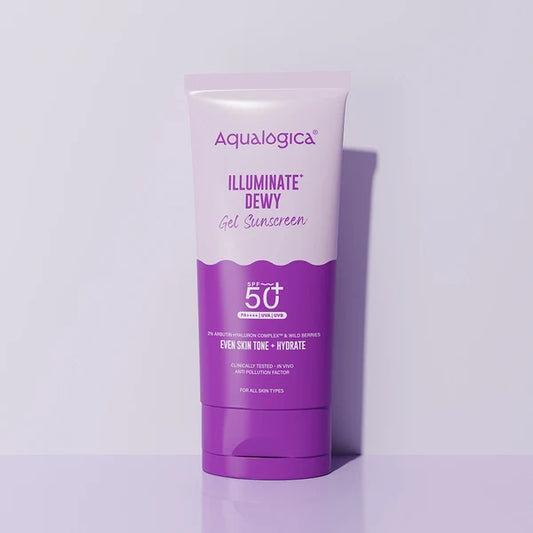 Aqualogica Illuminate+ Dewy Sunscreen SPF 50+ PA++++ with Wild Berries & Alpha Arbutin, Protection Against Uva/B & Blue Light Protection