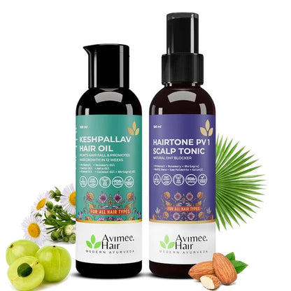 Avimee Herbal Keshpallav Hair Oil & Hairtone PV 1 Handmade Scalp Spray Combo With Rosemary, Amla, Methi & Bhringraj - Combo