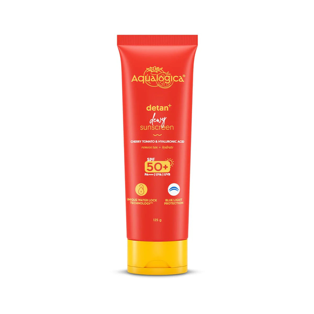 Aqualogica Detan + Dewy Sunscreen With Cherry Tomato & Hyaluronic Acid, SPF 50+ & PA++++ - 50 gm