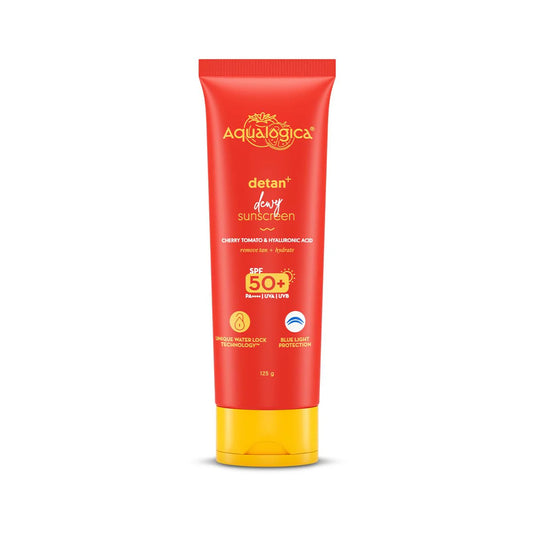 Aqualogica Detan + Dewy Sunscreen With Cherry Tomato & Hyaluronic Acid, SPF 50+ & PA++++ - 50 gm