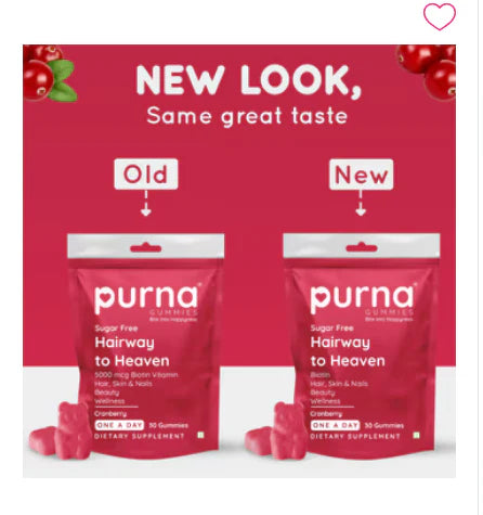 Purna Gummies Hair Biotin Cranberry Sugar Free Gummies with Vitamin B12 for Hair & Nail - 30 gummies