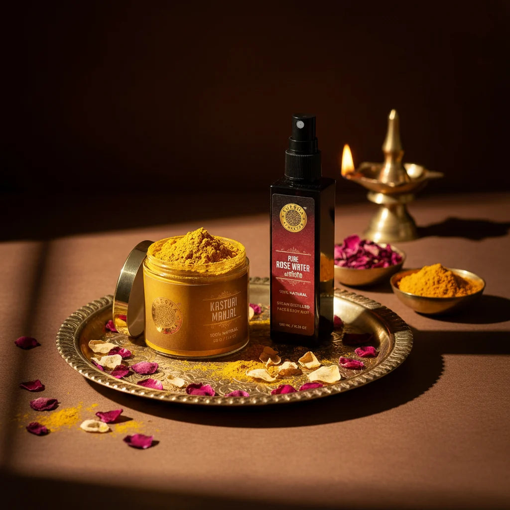 Yellow Kasturi Manjal Face Pack + Pure Rose Water Combo | Brighten & Tone Ritual