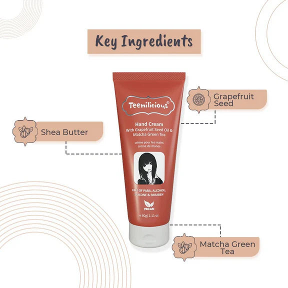 Teenilicious Hand Cream With Grapefruit Seed Oil & Matcha Green Tea - 60 gm