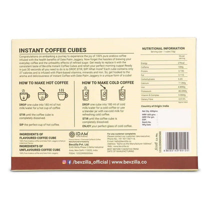 Bevzilla Instant Coffee Cubes Pack with Organic Date Palm Jaggery - 60 sachets