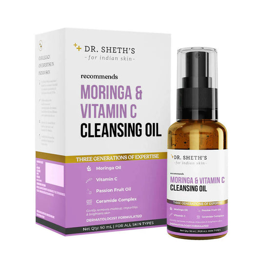 Dr. Sheth's Moringa & Vitamin C Face Cleansing Oil For Deep Pore Cleansing, Removes Makeup & Impurities, Hydrates