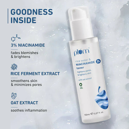 Plum 3% Niacinamide Alcohol-Free Toner With Rice Water and 10% Niacinamide Brightening Face Serum Combo - combo