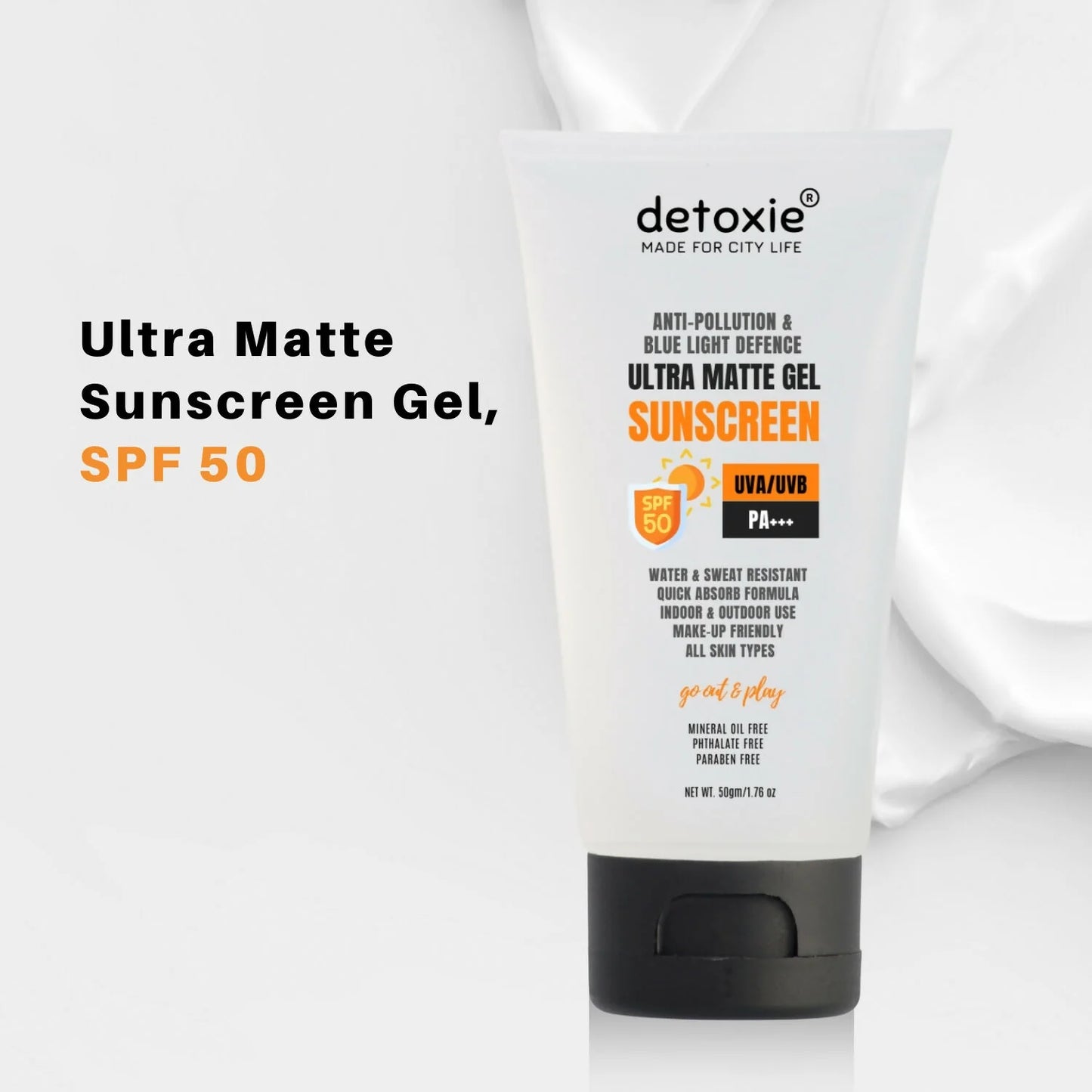 Detoxie Ultra Matte Sunscreen Gel Matte Finish Dry Tint Water & Sweat Resistant With Spf 50 Pa+++ - 50 gm