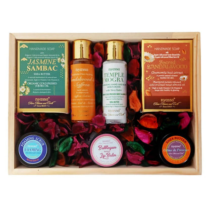 Nyassa Premium Bath and Body Treats Wooden Gift Set Kit - combo
