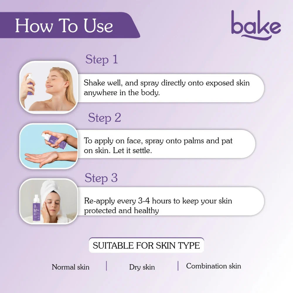 Bake De-tan Waterproof Sunscreen Spray SPF 70 PA+++ with 2% Kojic Acid - 100 ml