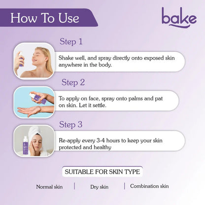Bake De-tan Waterproof Sunscreen Spray SPF 70 PA+++ with 2% Kojic Acid - 100 ml