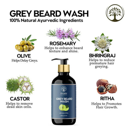 Ivory Natural Grey Beard Wash For Beard Graying And Restoring Beard'S Natural Black Shade - 200 ml