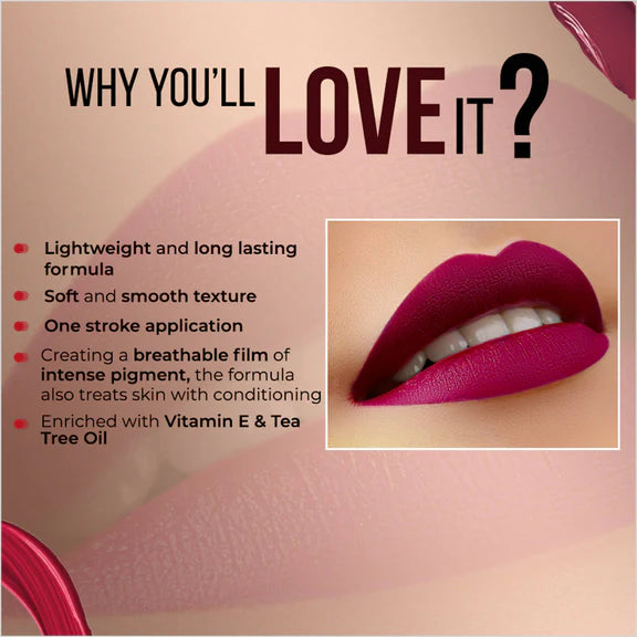 Colorbar Powerkiss Vegan Matte Lipcolor- Hush On - 5 ml