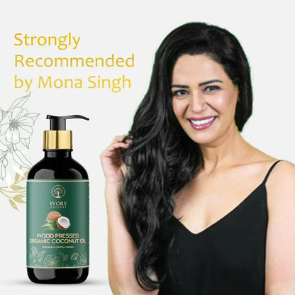 Ivory Natural Wood Pressed Organic Coconut Oil , Premium Extra Virgin Oil - For Radiant Skin, Hair Wellness & Baby Care - 200 ml