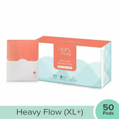 Nua Ultra Safe Sanitary Pads Heavy Flow-XL+ with Disposal Pouches - 50 pads
