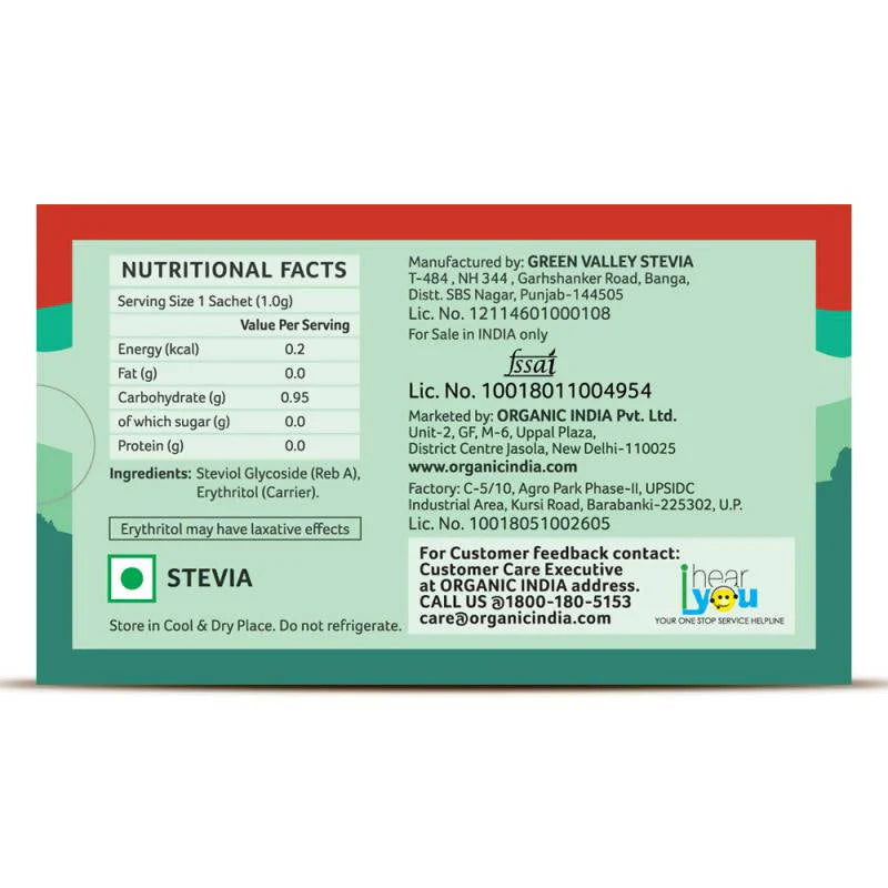 Organic India Natural Sweetener Stevia Sachets -25 Sachets