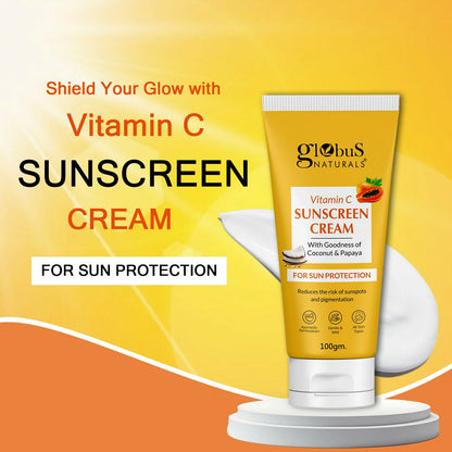Globus Naturals Vitamin C Sunscreen Cream with Goodness of Coconut & Papaya For Sun Protection All Skin Types - 100 gm