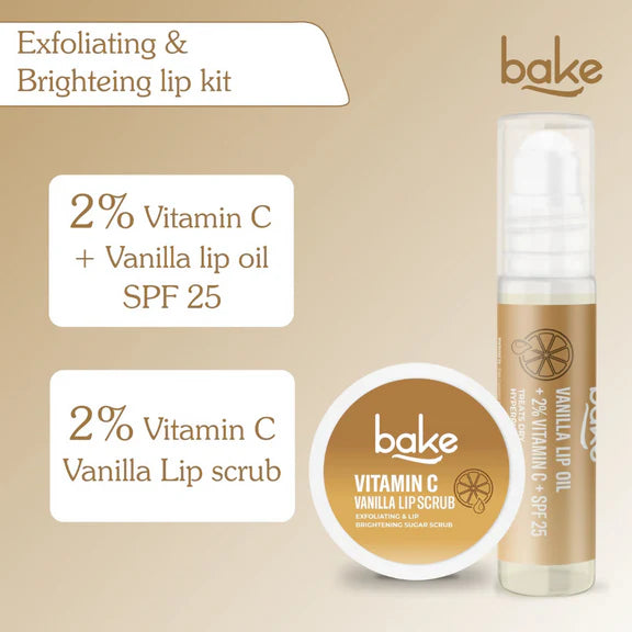 Bake Vitamin C Vanilla Lip Kit With Lip Balm SPF 25 & Lip Scrub For Dark & Pigmented Lips - combo