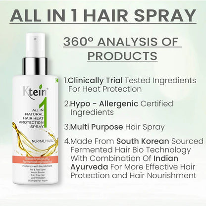 Ktein All in 1 Natural Hair Heat Protection Spray with Fermented Argan Oil - 100 ml
