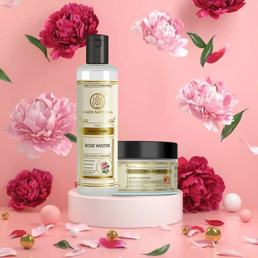 Khadi Natural Rose & Papaya Face Scrub + Rosewater Skin Toner - combo