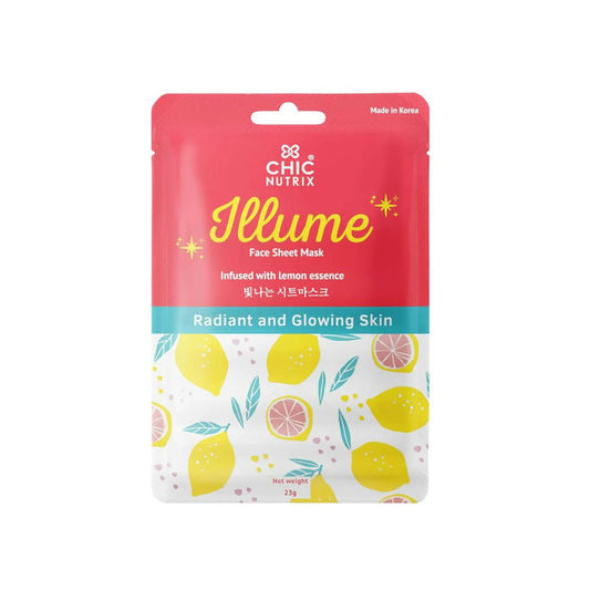 Chicnutrix Korean Illume Face Sheet Mask Infused With Lemon Essence Rich In Vitamin C Radiant and Glowing Skin, Korean Skincare