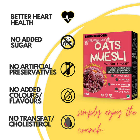 Born Reborn Strawberry Oats & Millets Muesli with Honey and Jaggery - 400 gm