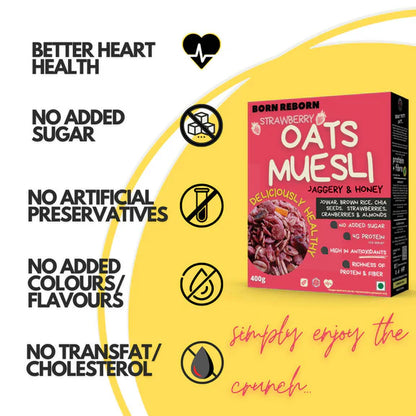 Born Reborn Strawberry Oats & Millets Muesli with Honey and Jaggery - 400 gm
