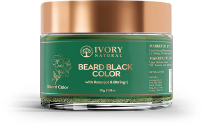 Ivory Natural Beard Black Color Organic - Instant Natural Plant Based Beard Color Powder - 30 gm