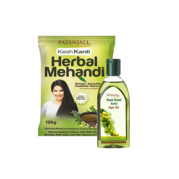 Patanjali Kesh Kanti Herbal Mehandi & Amla Hair Oil - combo