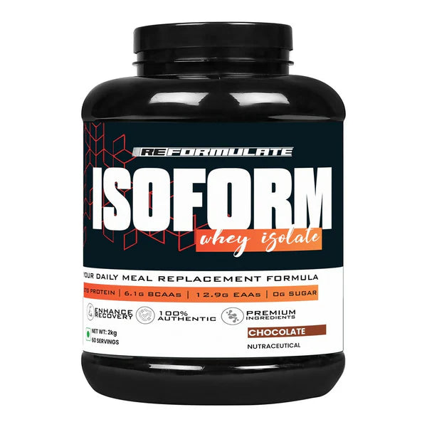 Reformulate I Isoform I Whey Isolate I Your Daily Meal Replacement Formula I 27G Protein | 6.1G BCAA | 12.9G EAA | O g Sugar - Chocolate - 2 kg