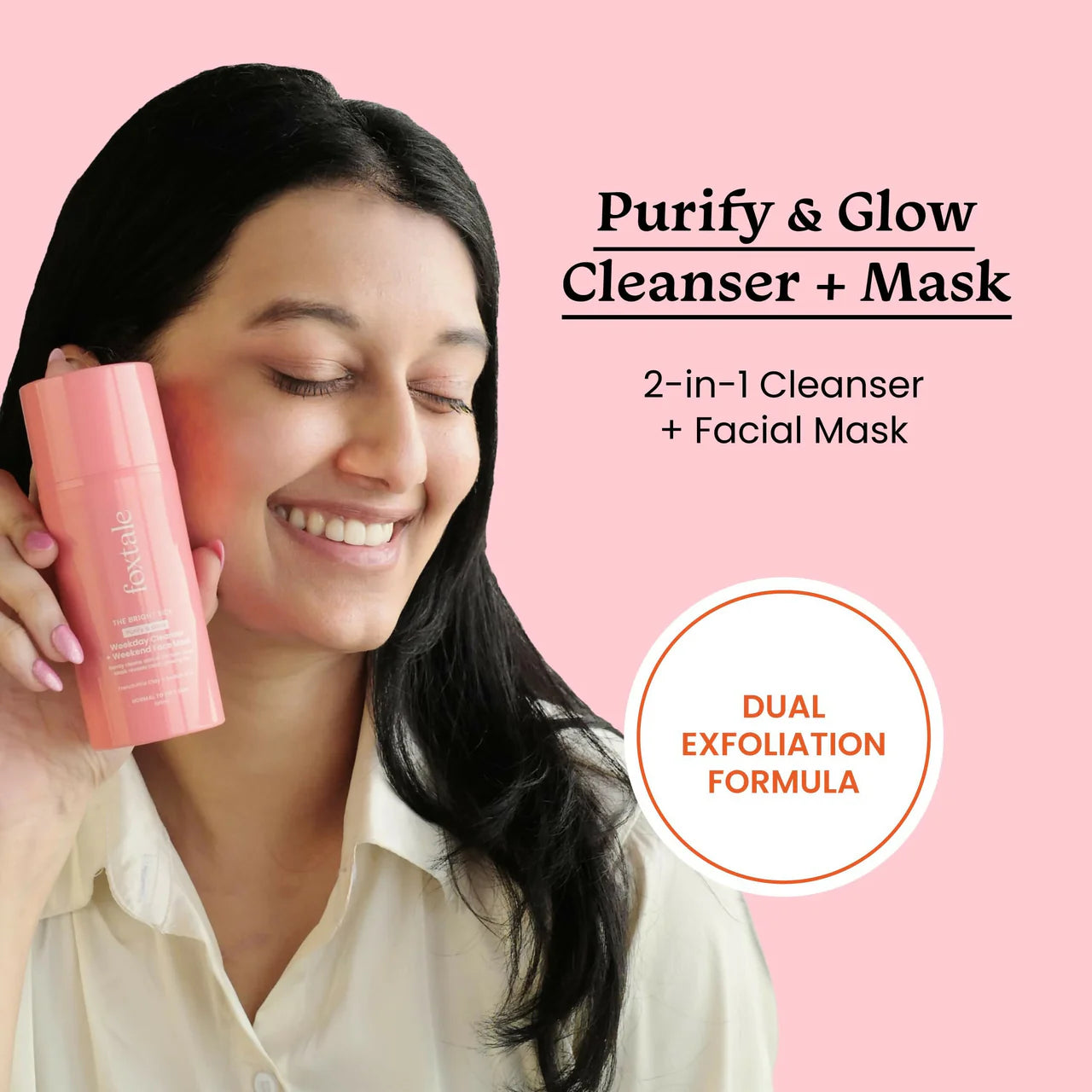 Foxtale Purify & Glow Cleanser + Mask With French Pink Clay & Sodium