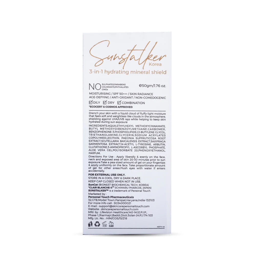 Personal Touch Sunstalker Korea 3-1 Water Based Moisturiser Serum With Sunscreen SPF50+++ - 50 gm