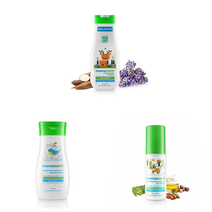 Mamaearth Dusting Powder & Soothing Massage Oil & Deeply Nourishing Wash for Babies -combo