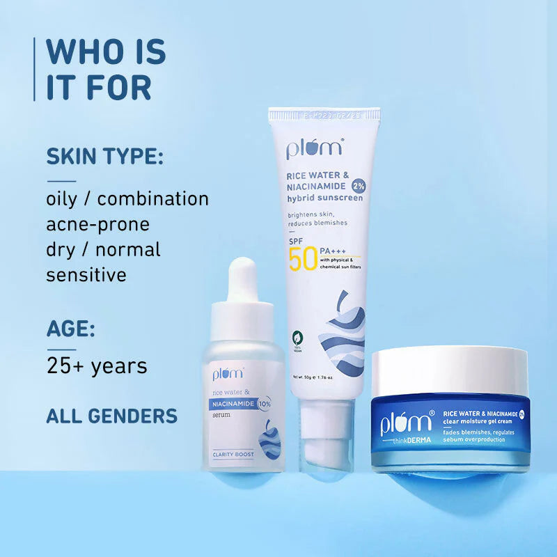 Plum Niacinamide Serum, Moisturizer & Sunscreen Kit For Bright, Blemish-Free, Hydrated Skin - combo