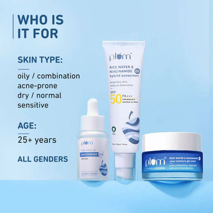 Plum Niacinamide Serum, Moisturizer & Sunscreen Kit For Bright, Blemish-Free, Hydrated Skin - combo