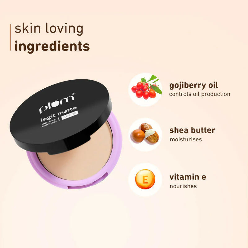 Plum Legit Matte Talc-Free Compact With SPF15 - Pinched Blush - 115P - 9 gm
