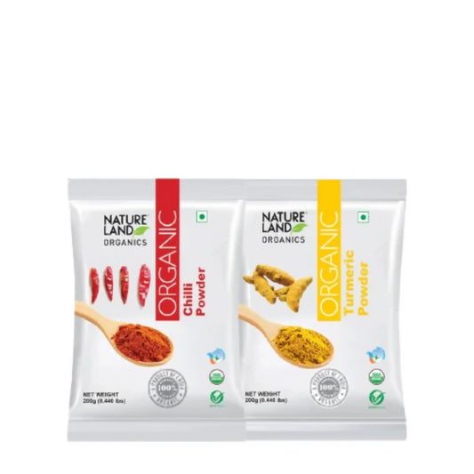 Nature Land Organics Red Chilli Powder+Organic Turmeric Powder - combo