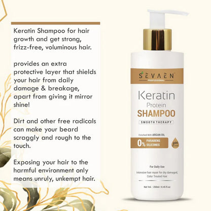 Sevaen Keratin Smooth Shampoo & Keratin Smooth Conditioner & Hair Serum - Kit