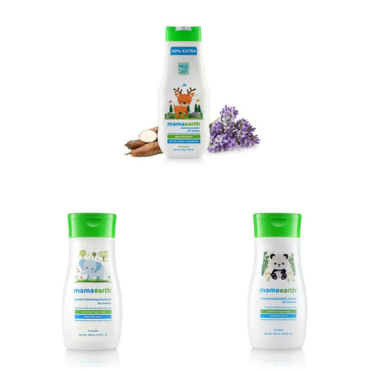 Mamaearth Dusting Powder & Gentle Cleansing Shampoo & Daily Moisturizing Lotion -combo