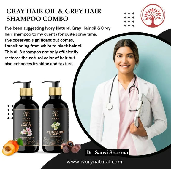 Ivory Natural Grey Combo For Hair - Natural Solution For Greys, Restore Natural Black And Shine Of Hair - combo