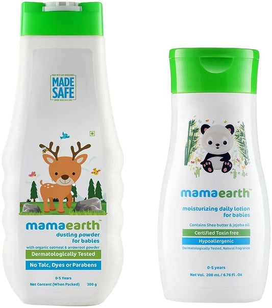 Mamaearth Daily Moisturizing Lotion & Dusting Powder with Organic Oatmeal & Arrowroot Powder for Babies -combo