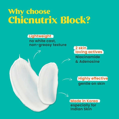 Chicnutrix Korean Block Lightweight Sunscreen SPF 45 PA+++ UVA + UVB Protection, Reduces Fine Lines And Wrinkles, Korean Skincare