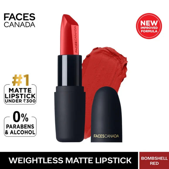 Faces Canada Weightless Matte Finish Lipstick - Bombshell Red 09 - 4 gm