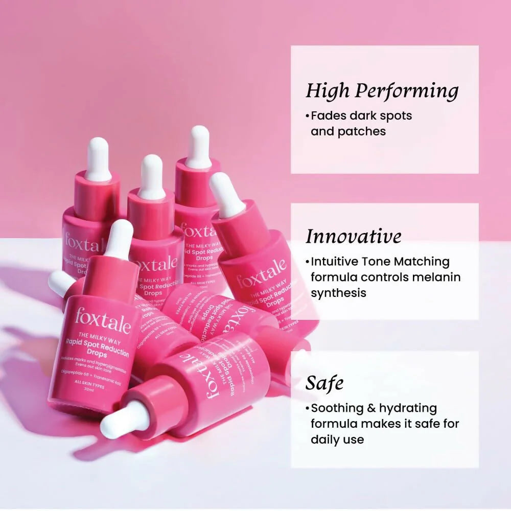 Foxtale Milky Way Rapid Spot Reduction Drops with 3% Tranexamic Acid Serum & Niacinamide - Reduces Marks and Hyperpigmentation, Evens Out Skin Tone