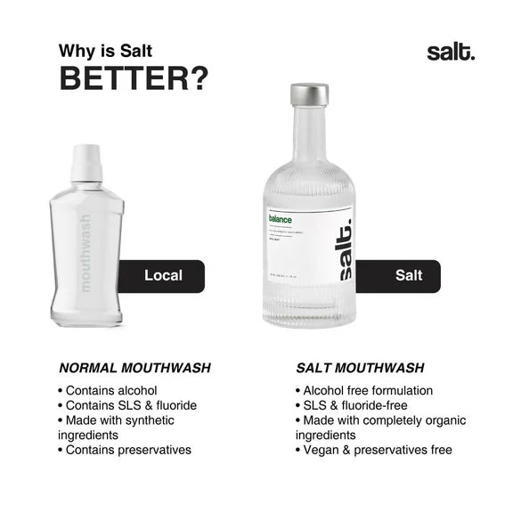 Salt. Oral Care Balance Mouthwash Natural Alkaline Probiotic Mouthwash with Basil Mint - 330 ml