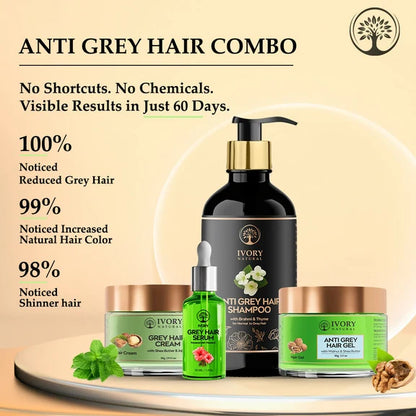 Ivory Natural Grey Hair Advanced Combo (Serum, Shampoo, Cream & Gel) For Both Men & Women - combo
