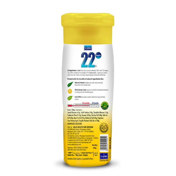 VI-JOHN 22 Degree Cooling Talc Beat the Heat Neem and Lime - 300 gm